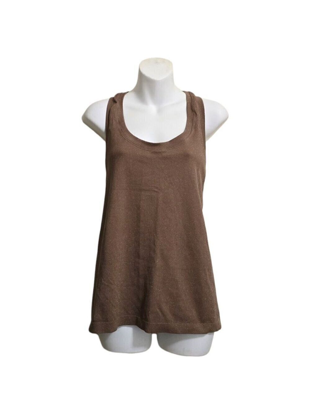 Athleta Momentum Seamless Racer Tank Top In Rustic Beige Shimmer Sz XL